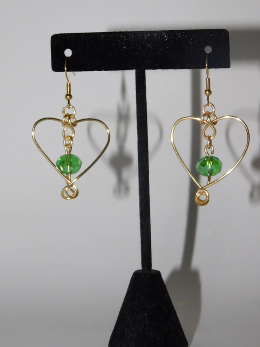 Green Heart Chandelier Earrings