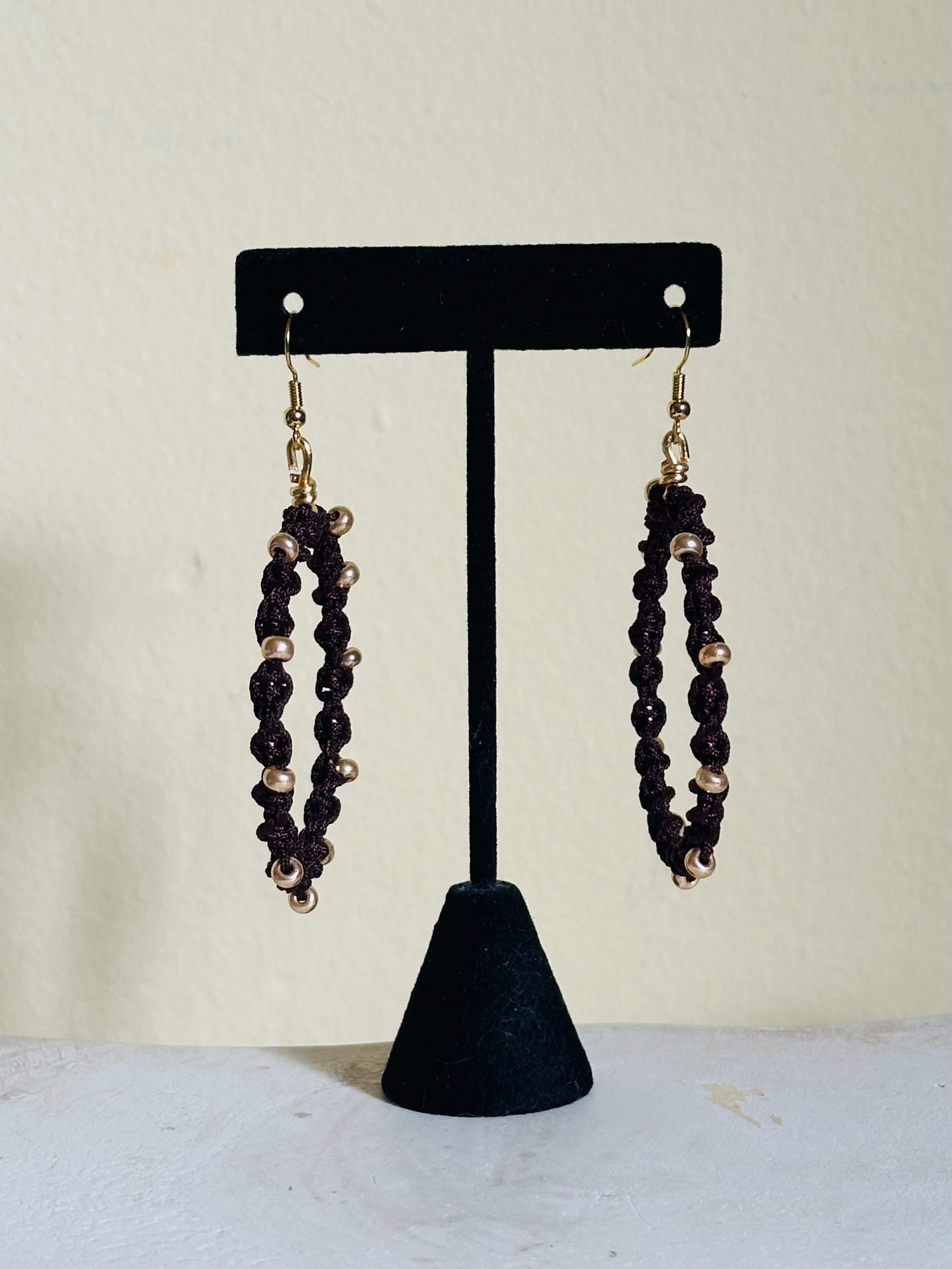 Gold Beads Twisted Hoops.