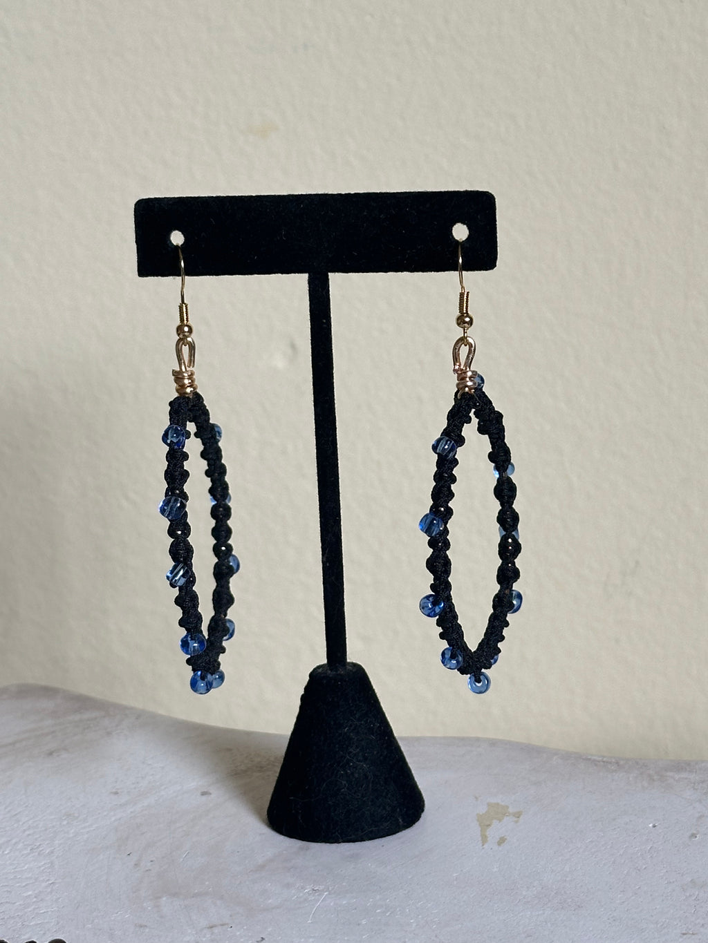 Blue Beads Twisted Hoops