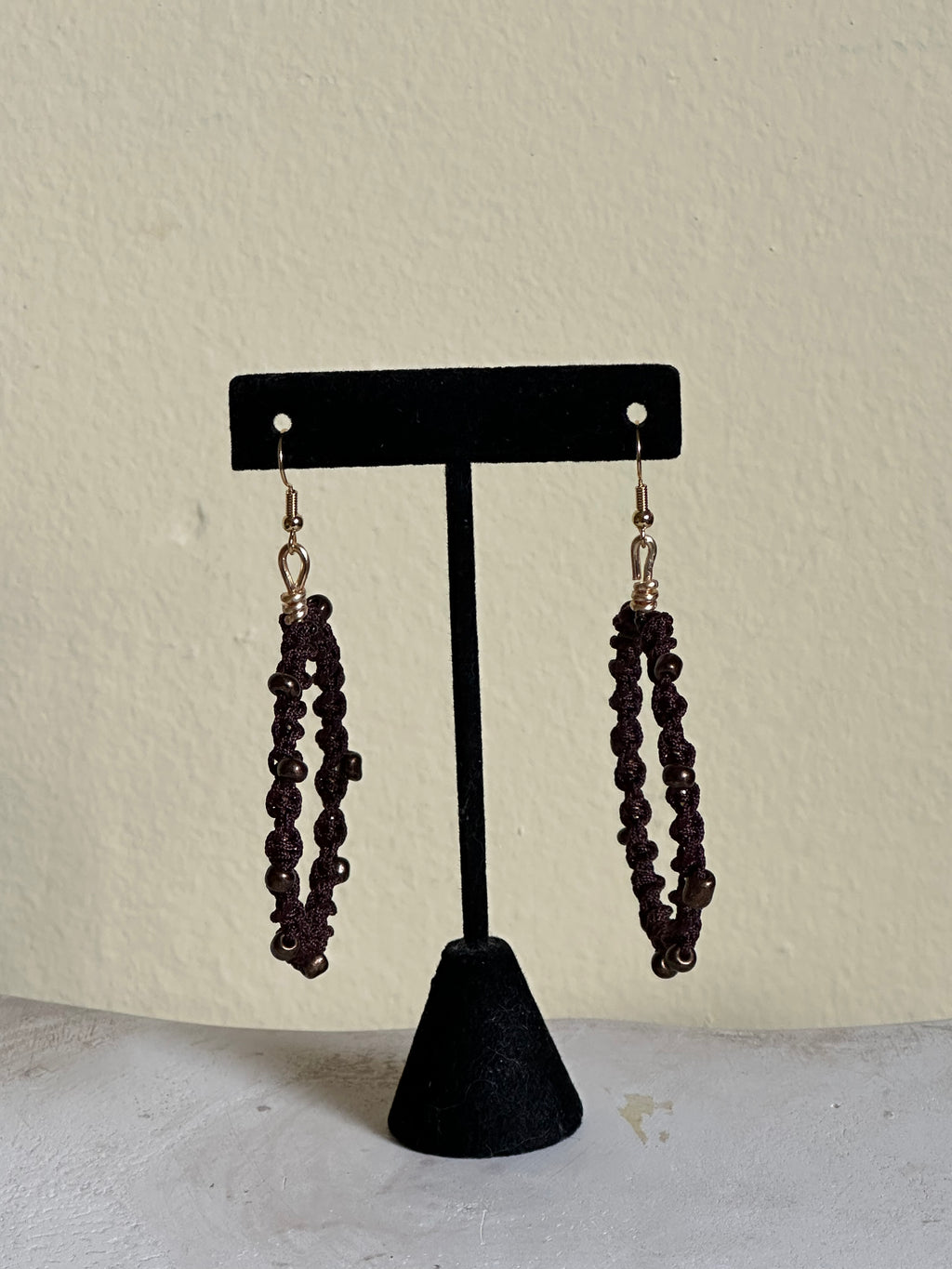 Brown Beads Twisted Hoops