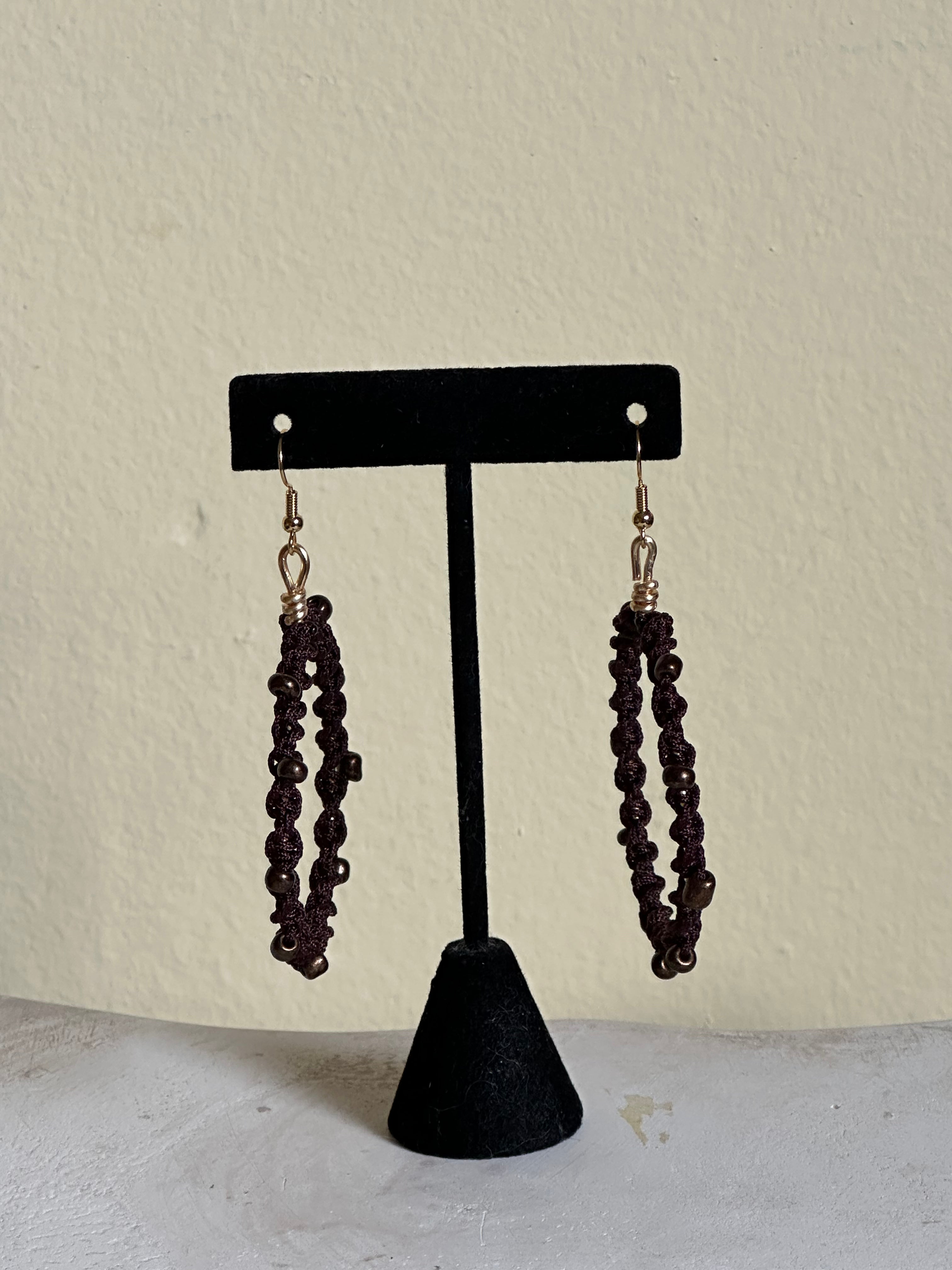 Brown Beads Twisted Hoops