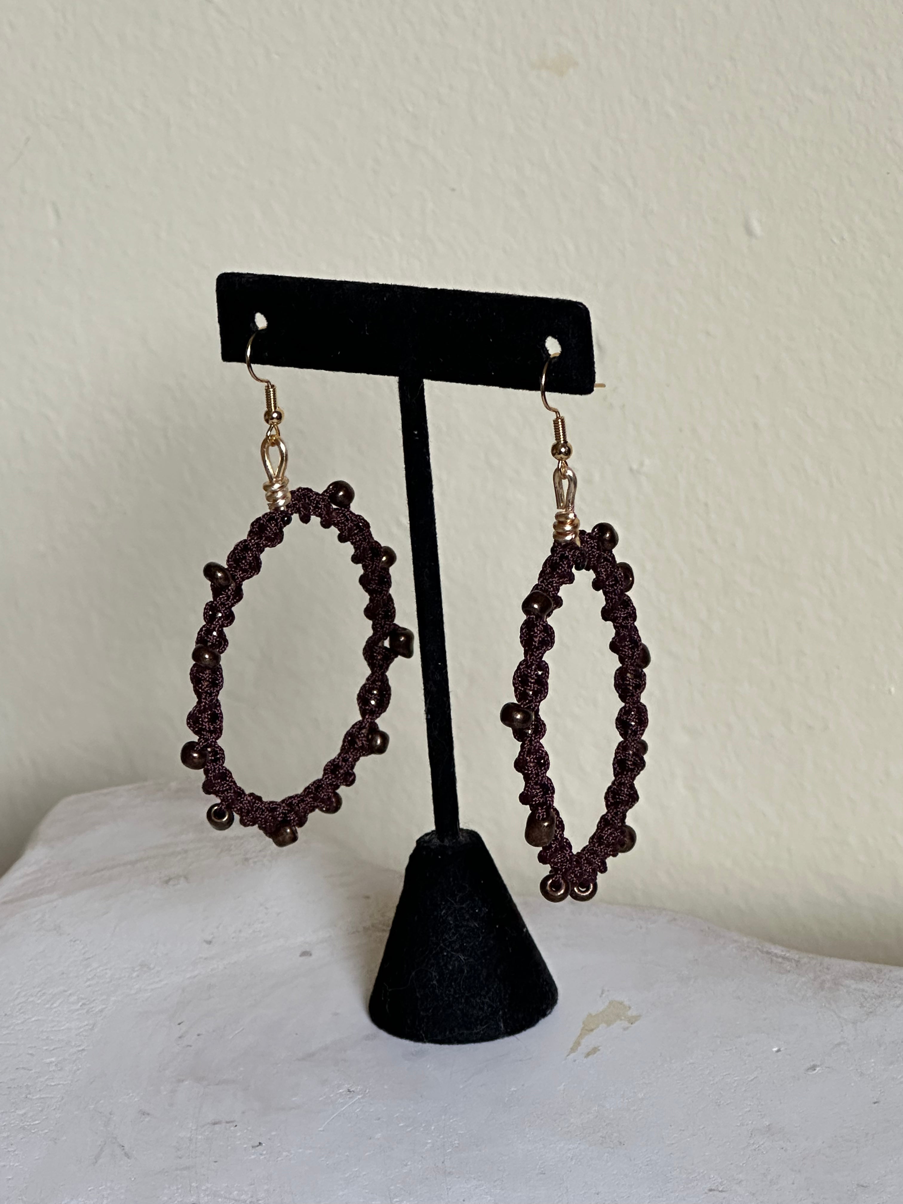 Brown Beads Twisted Hoops