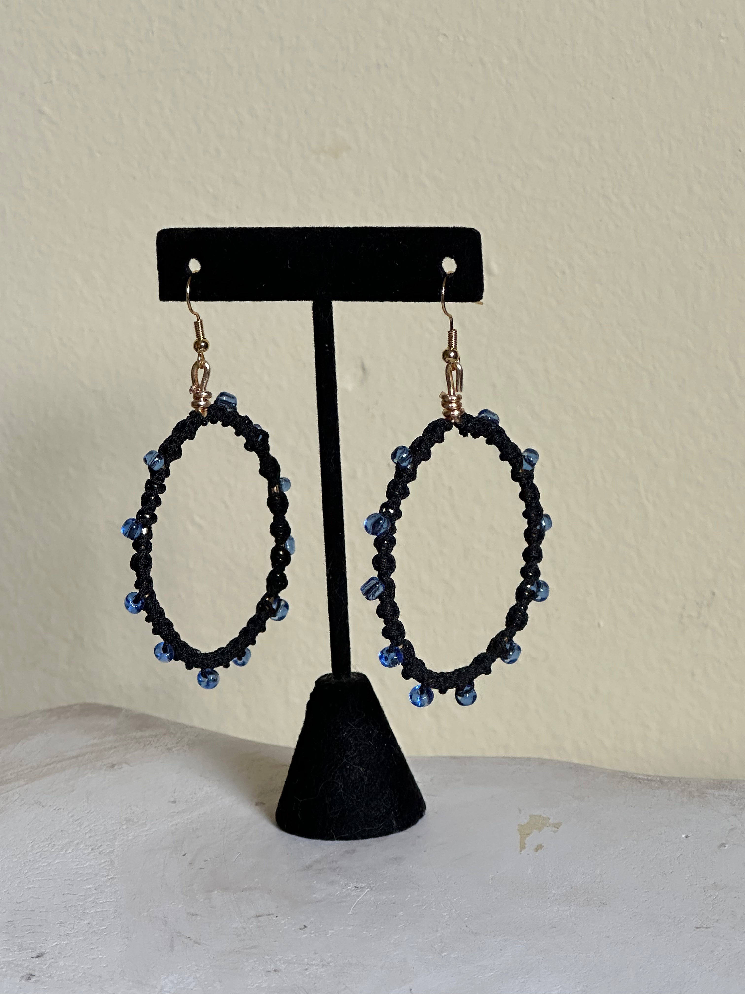 Blue Beads Twisted Hoops