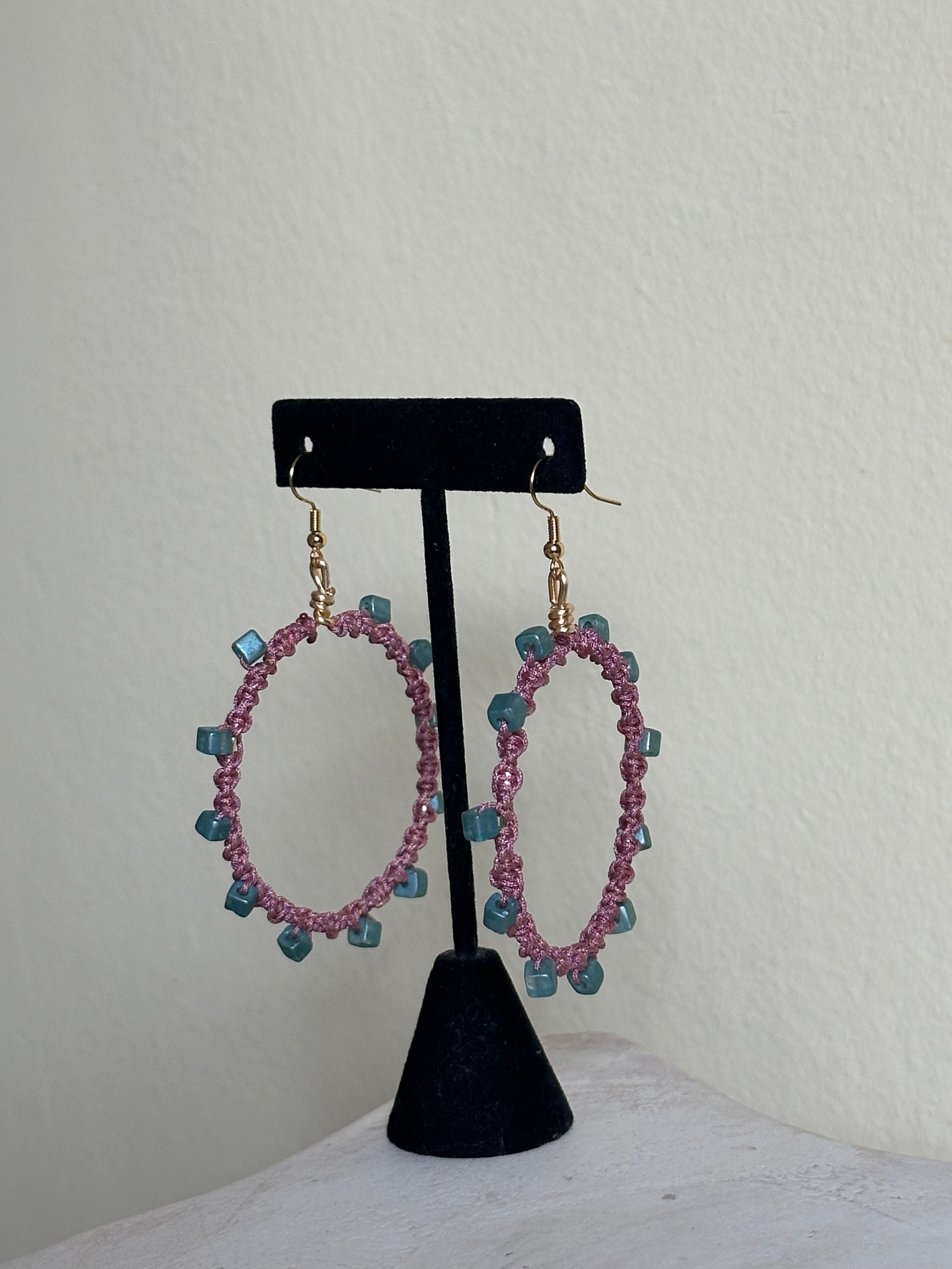 Blue and Pink Hoop Earrings