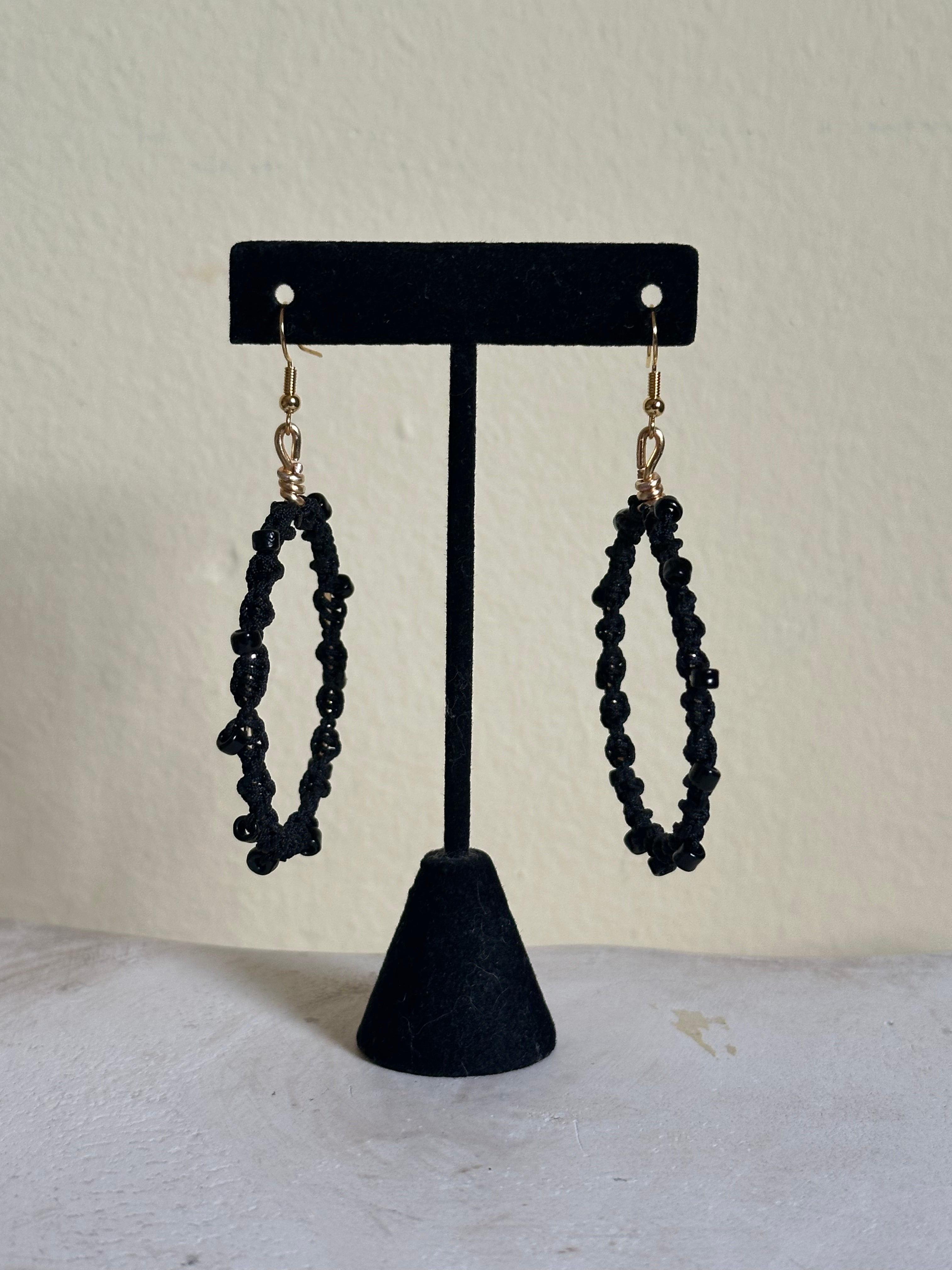 Black Beads Twisted Hoops