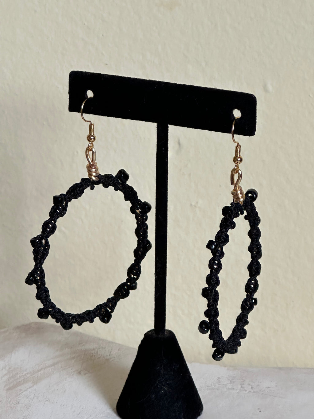 Black Beads Twisted Hoops