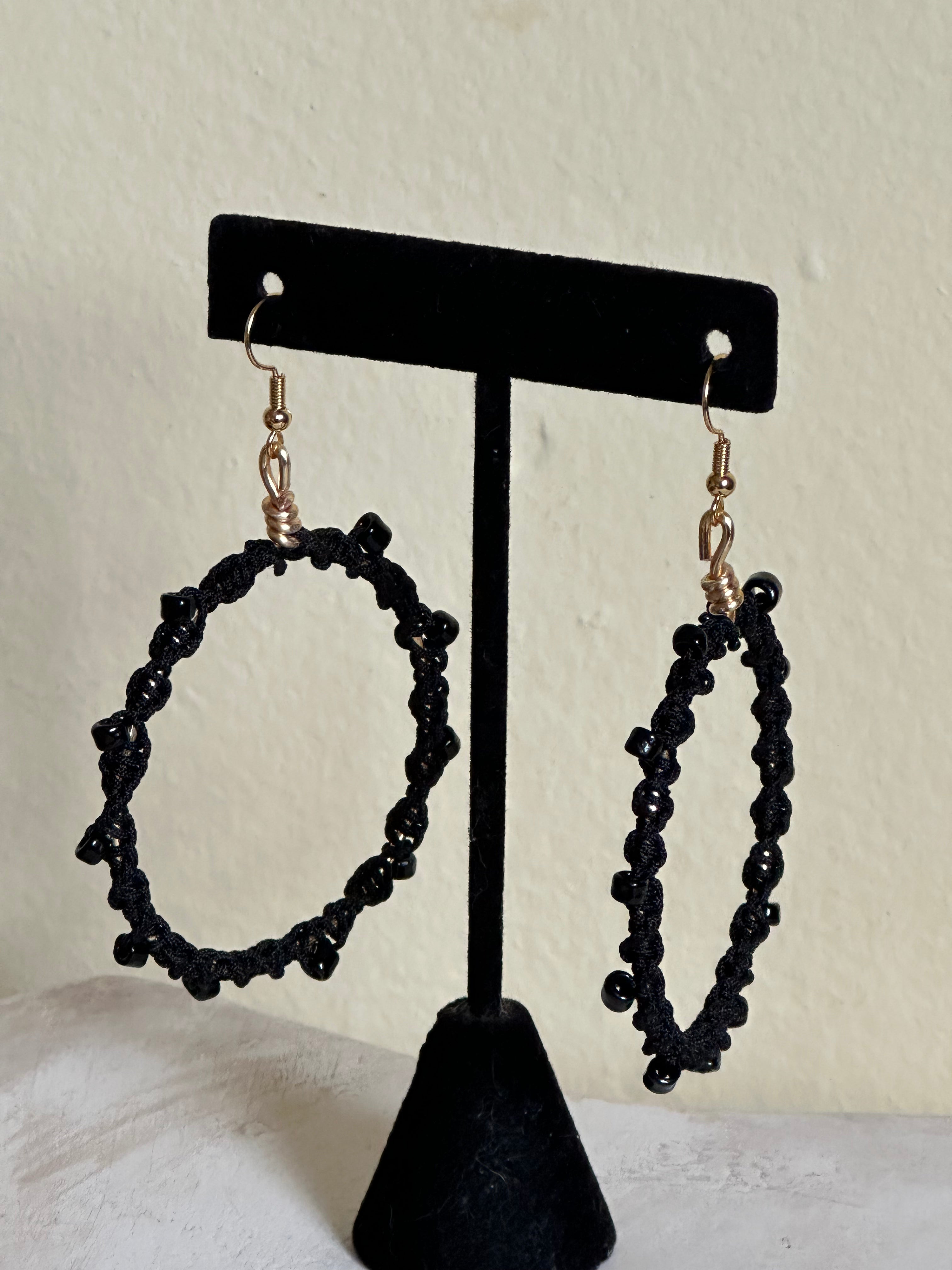 Black Beads Twisted Hoops