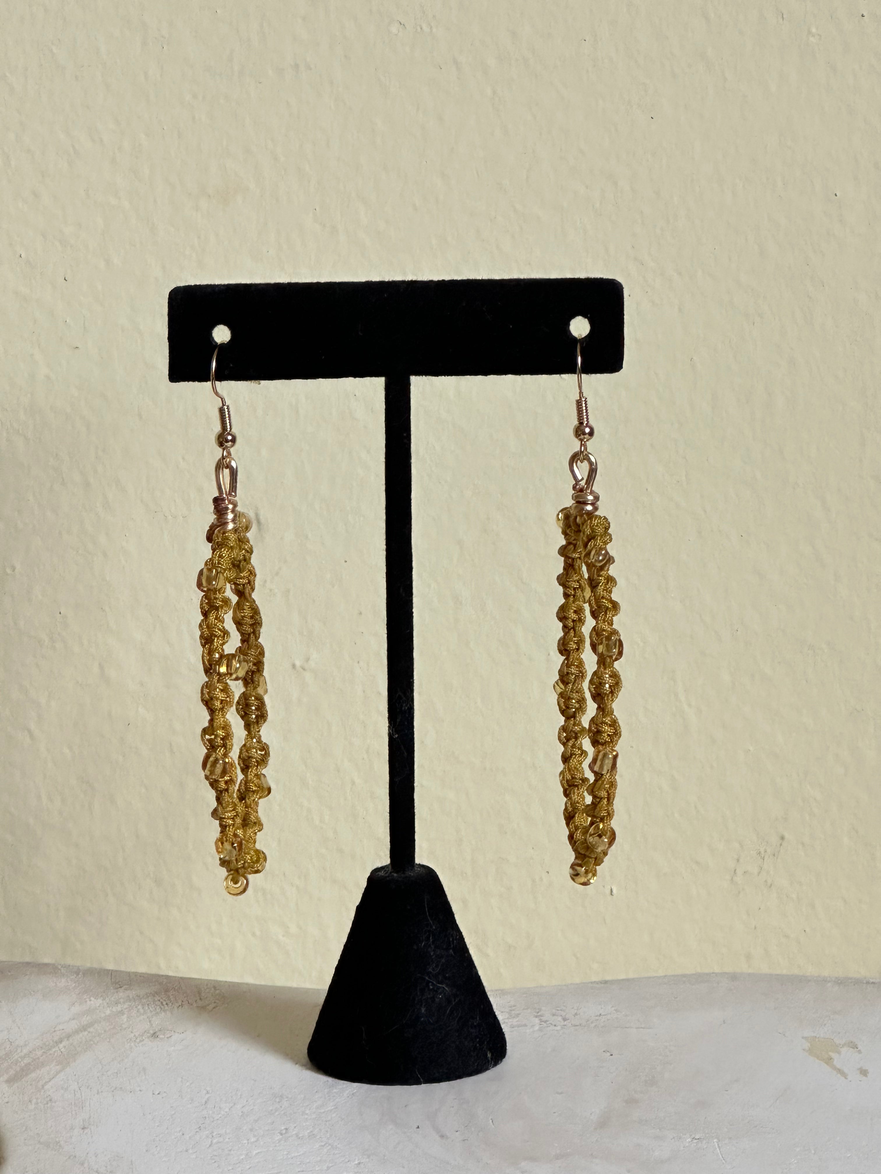 Gold Beads Twisted Hoops