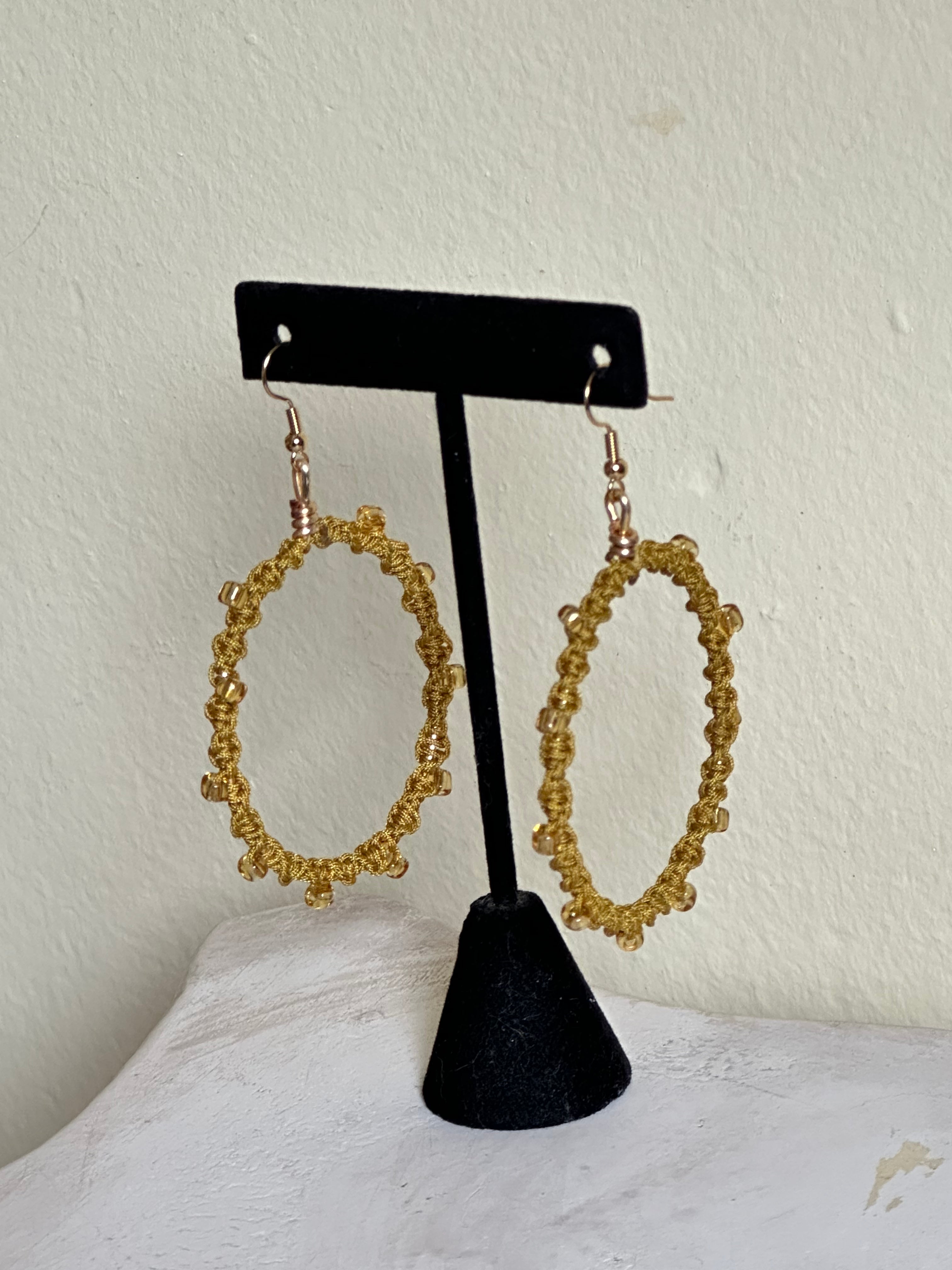 Gold Beads Twisted Hoops