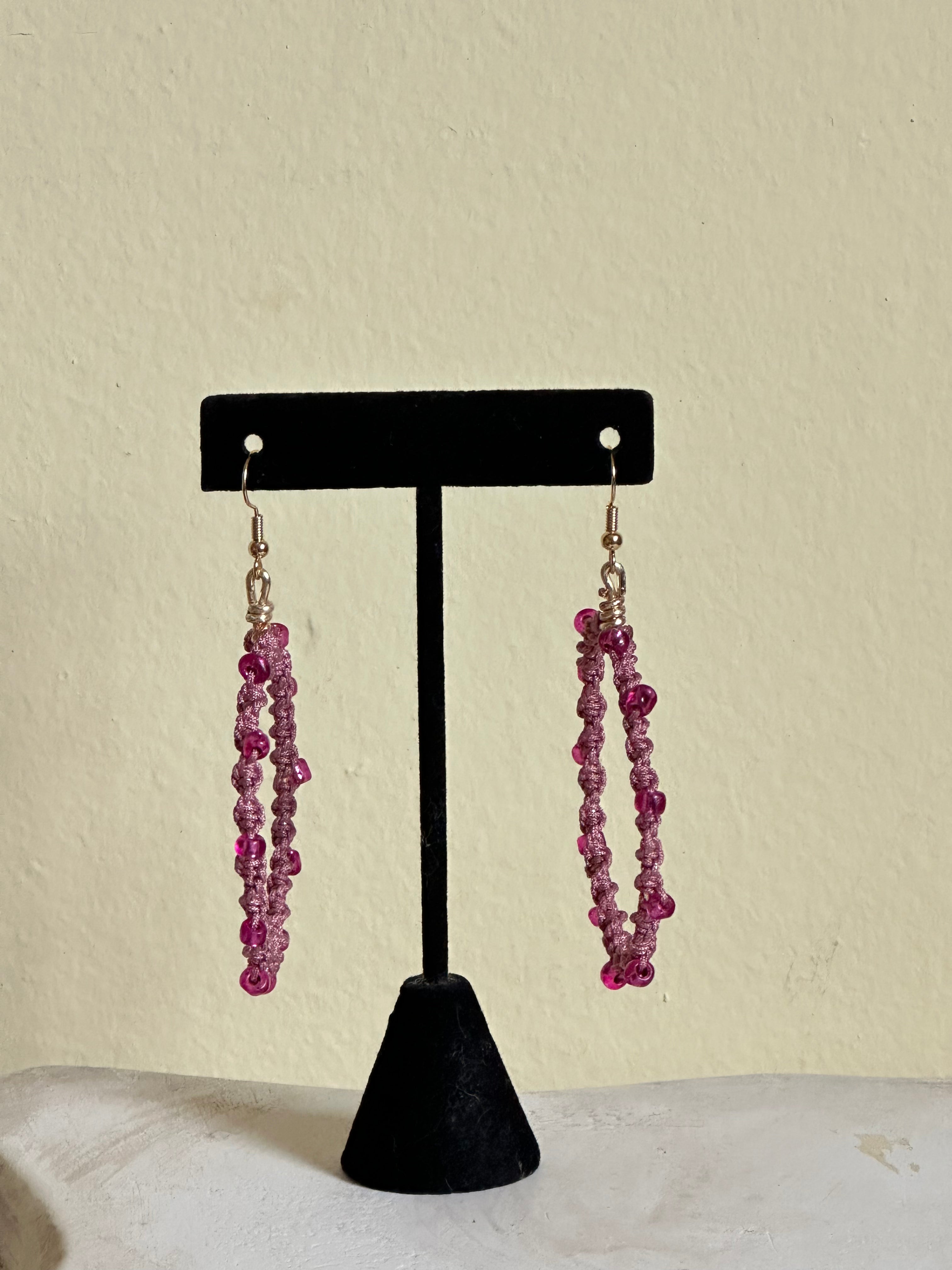 Hot Pink Beads Twisted Hoops