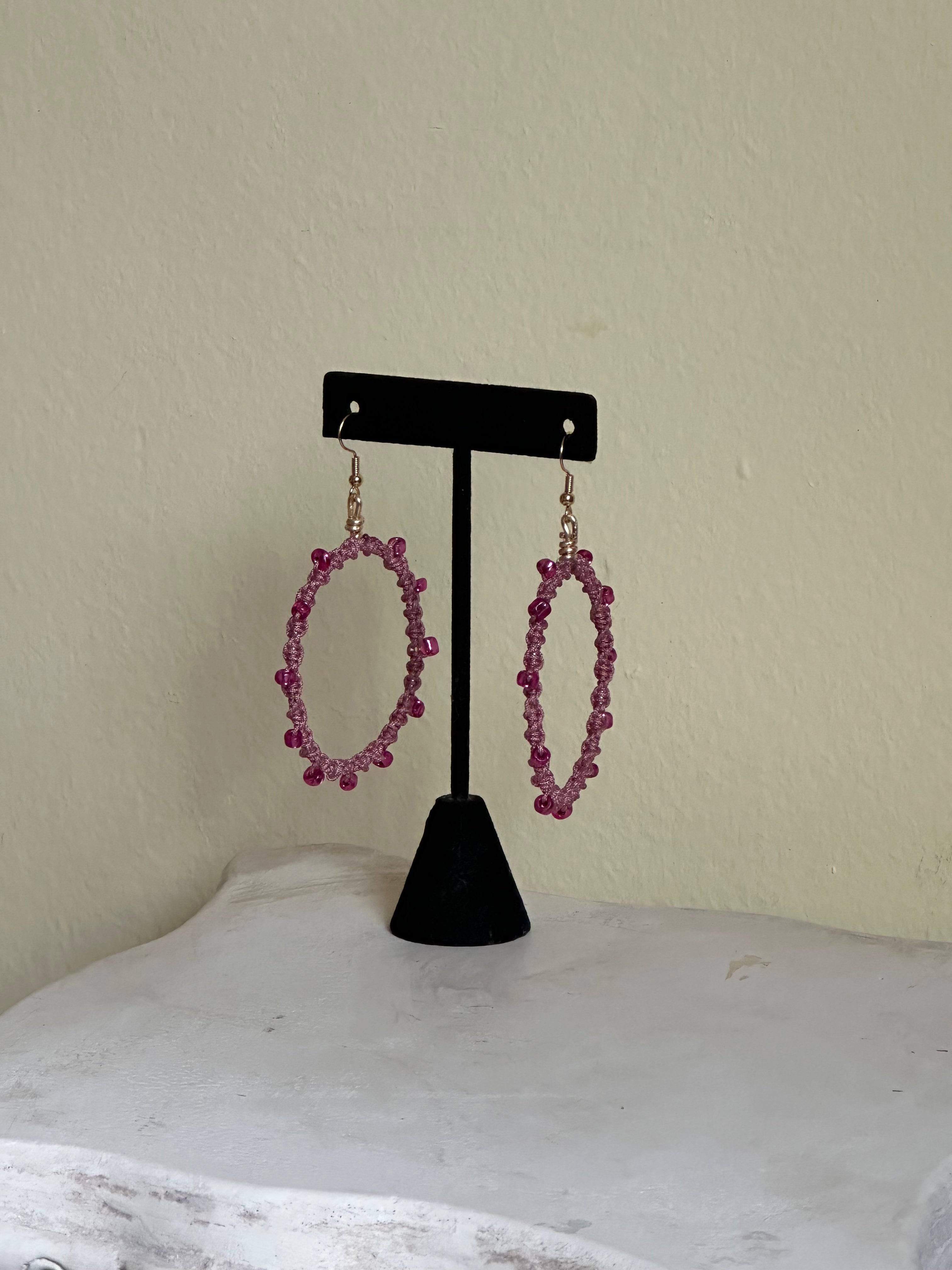 Hot Pink Beads Twisted Hoops