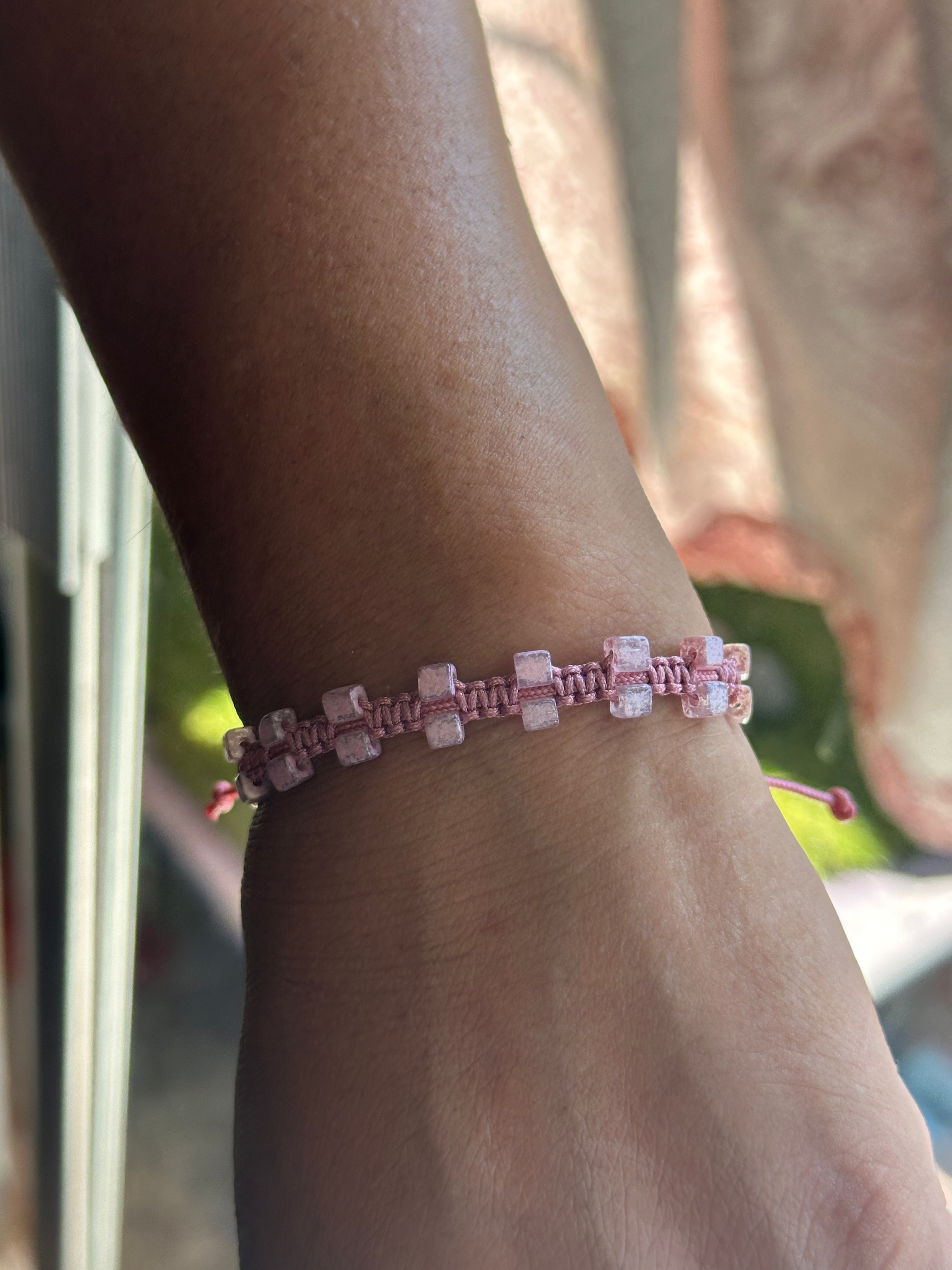 Pink Square Bead Bracelet