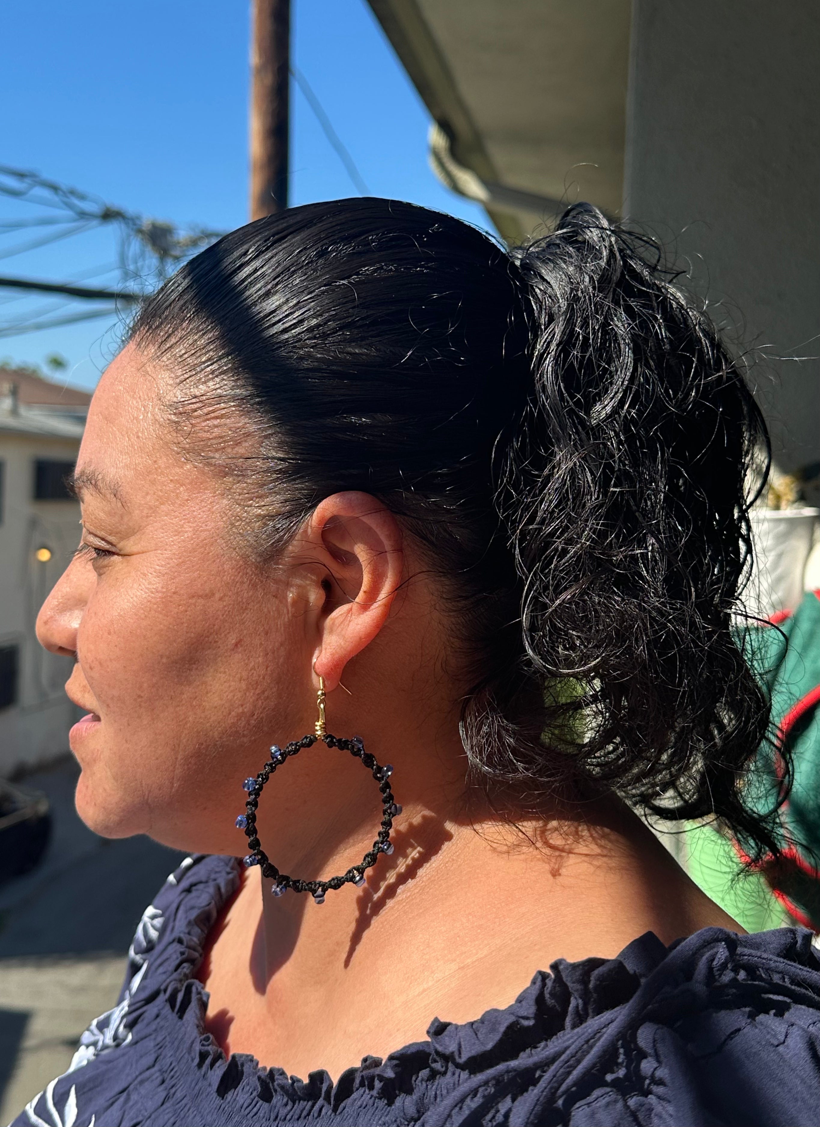 Blue Beads Twisted Hoops