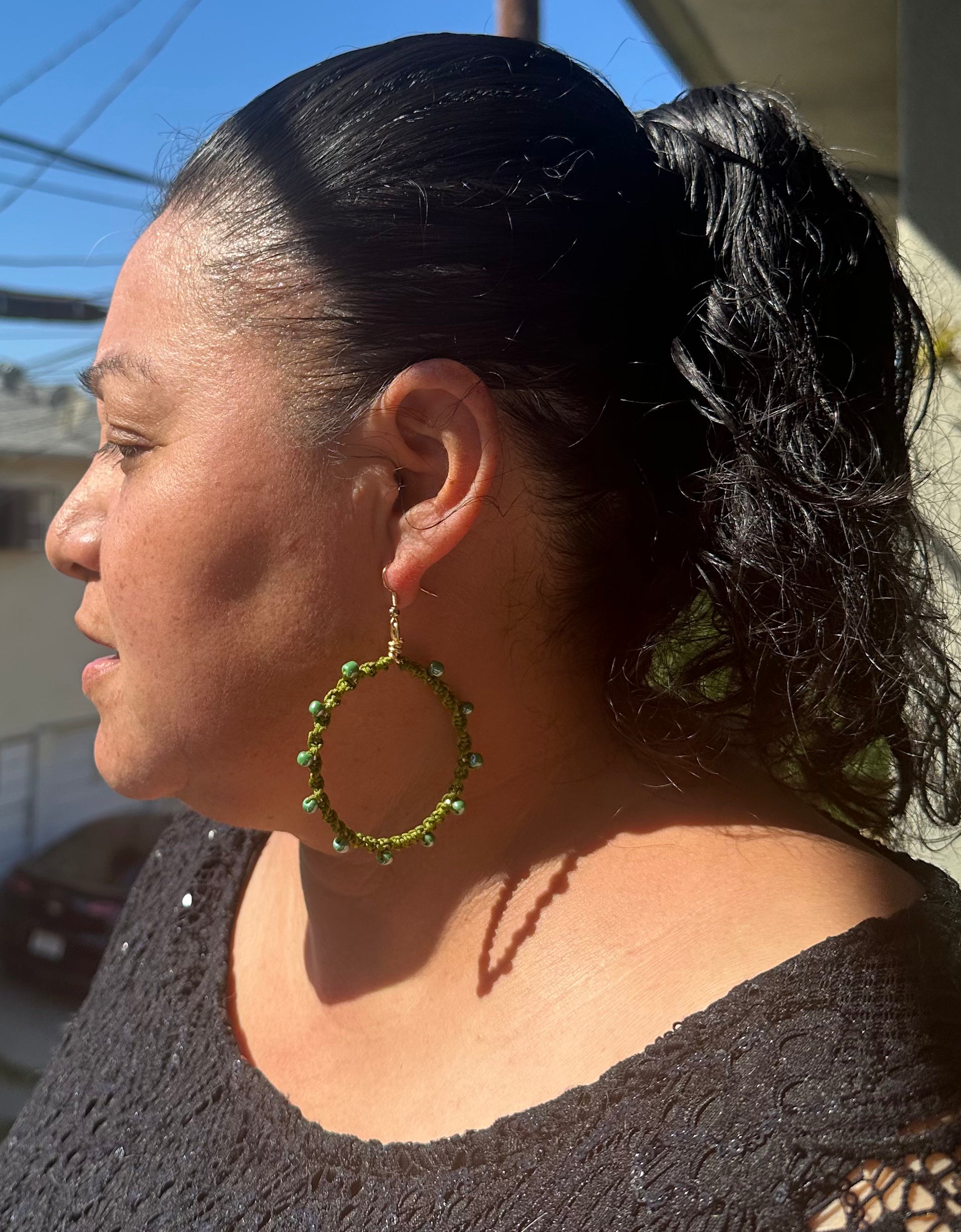Olive Green Twisted Hoops