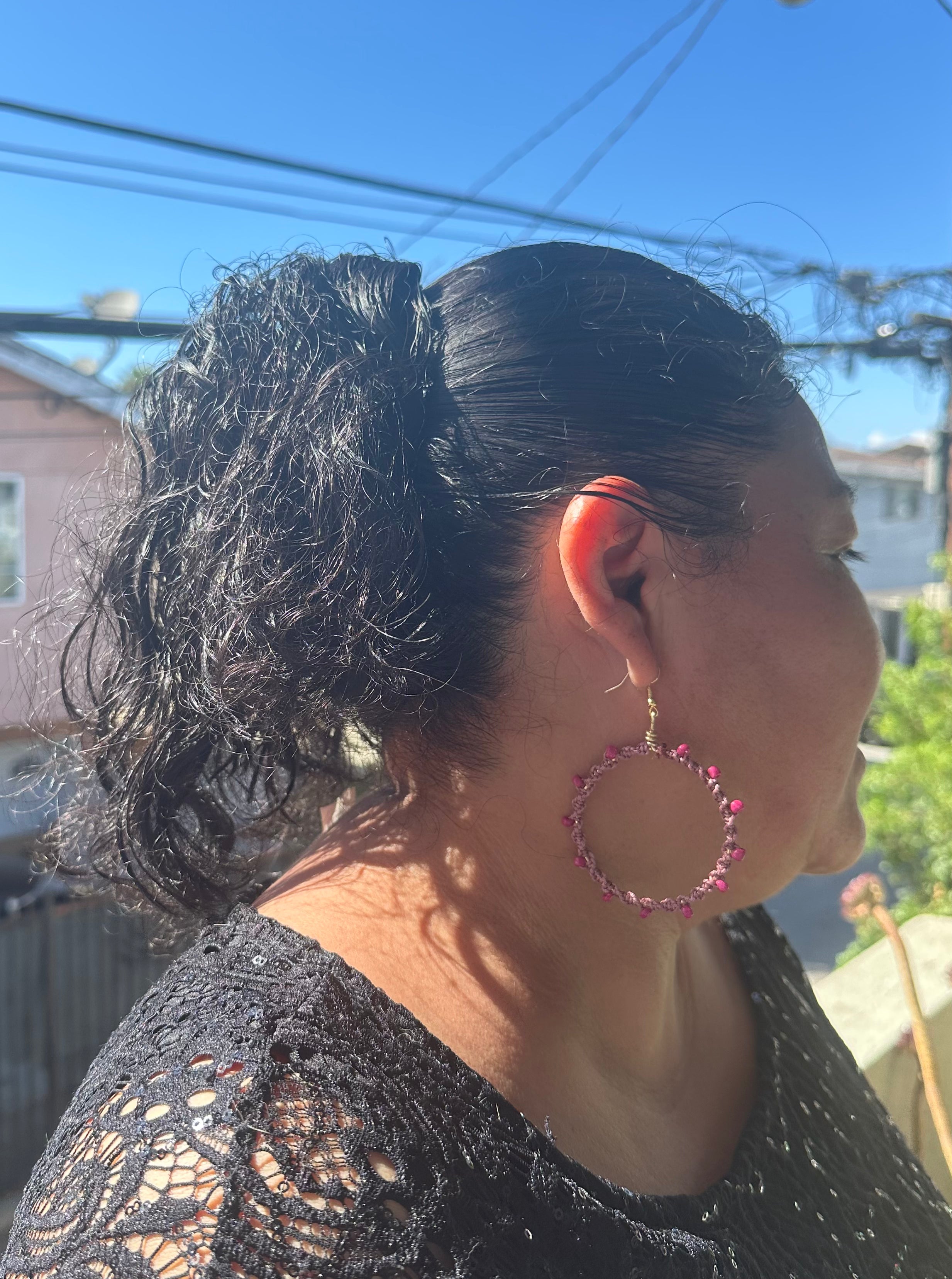 Hot Pink Beads Twisted Hoops