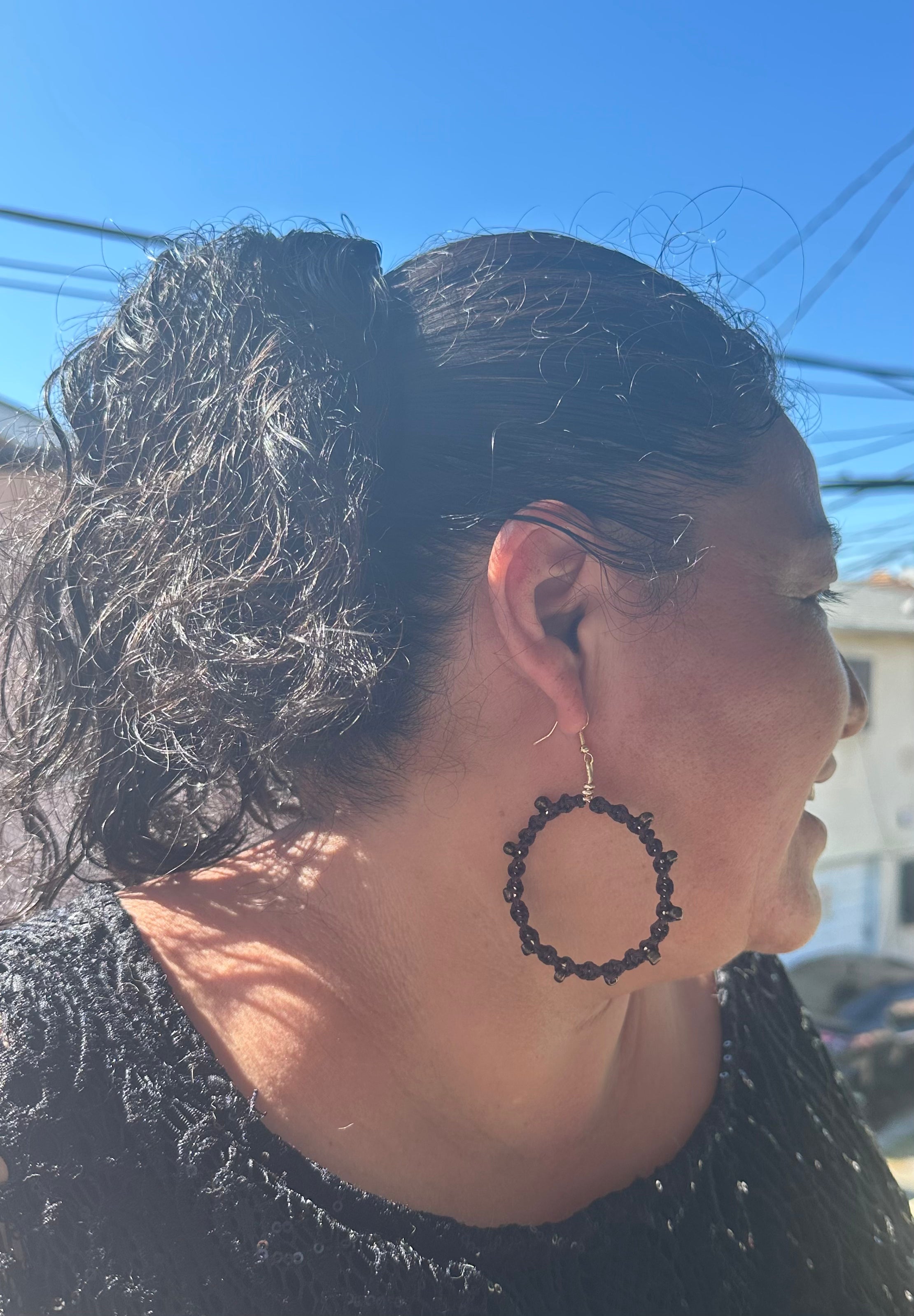 Black Beads Twisted Hoops