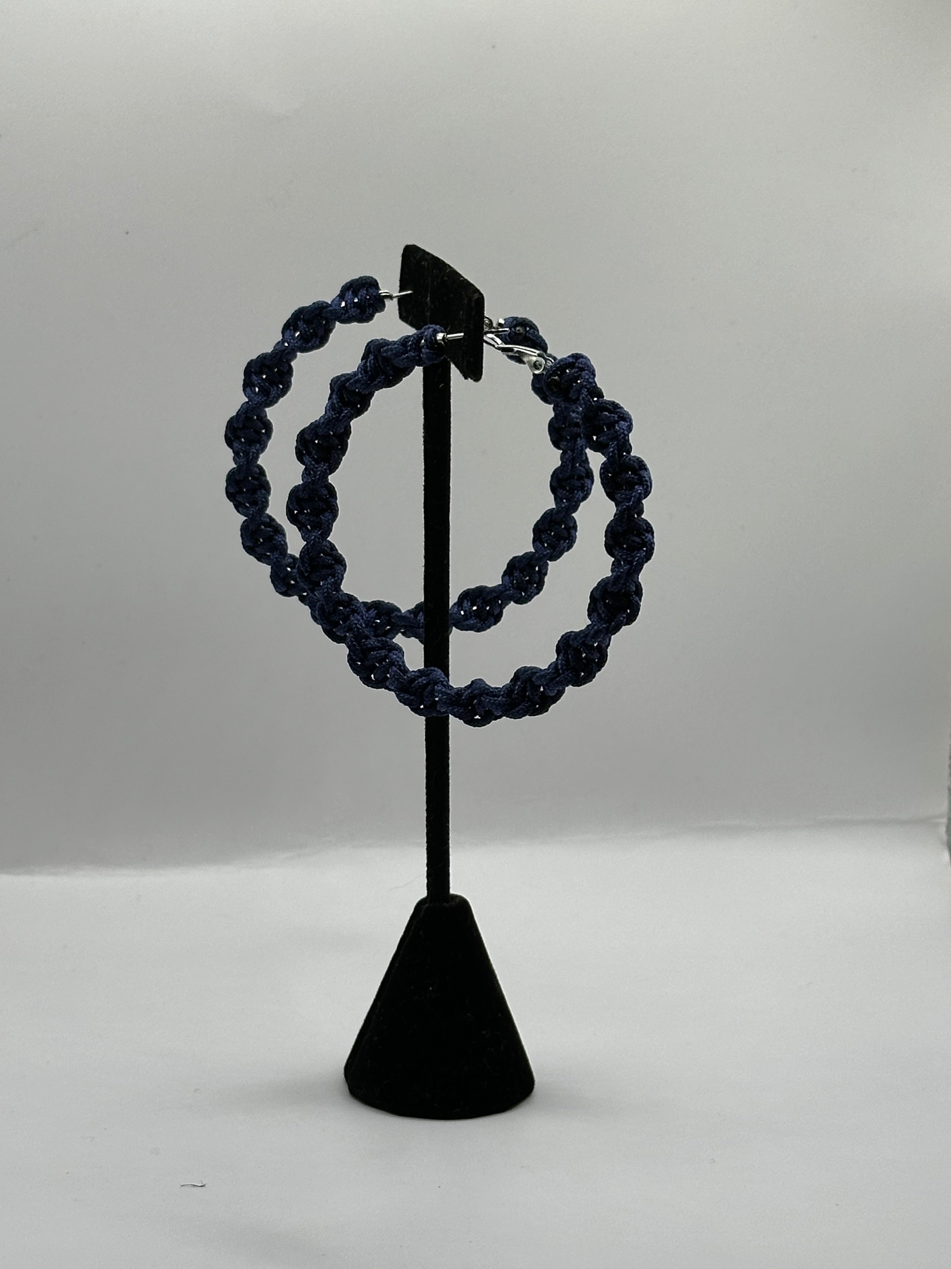 Navy Blue Twisted Hoops