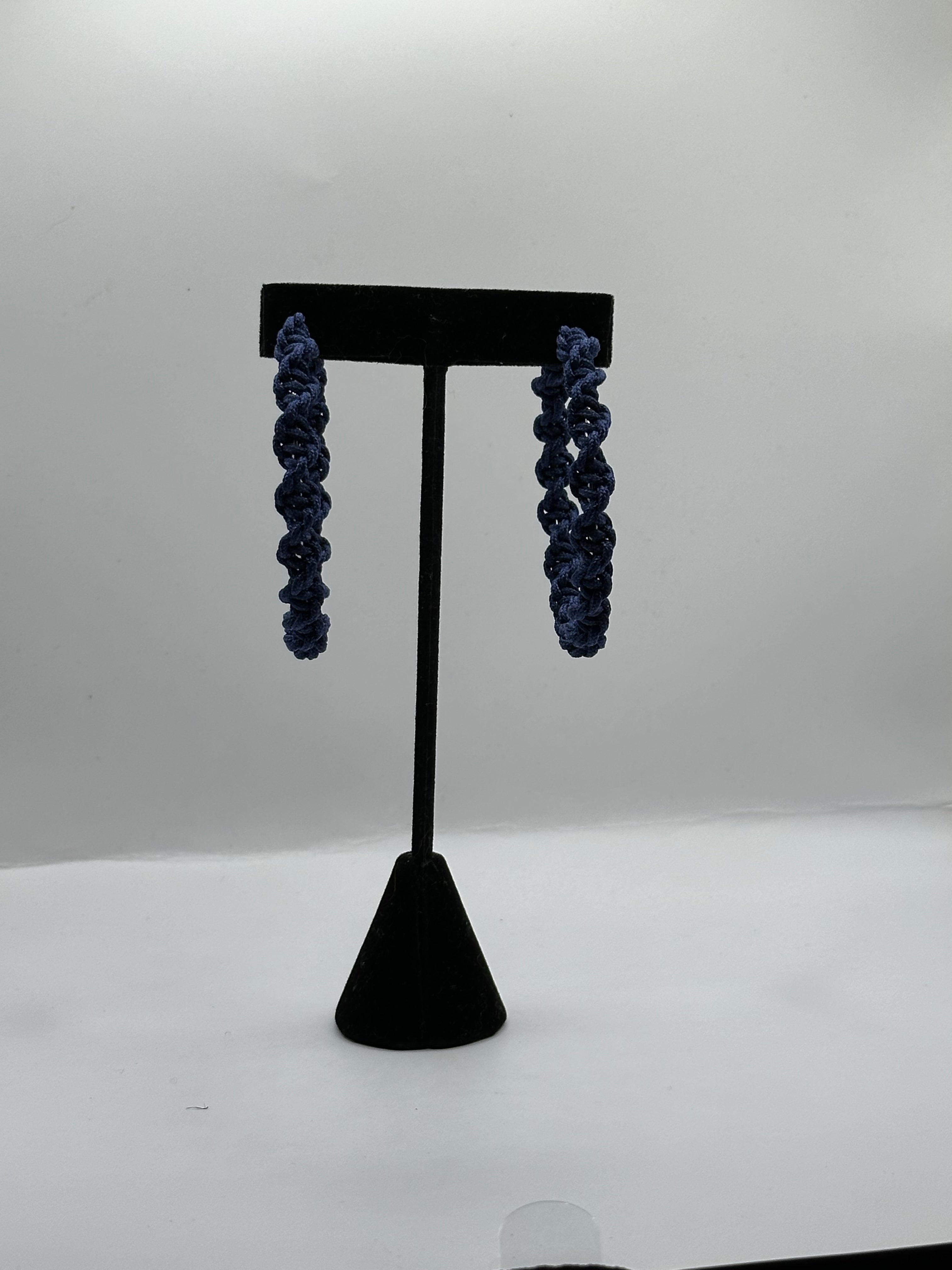 Navy Blue Twisted Hoops