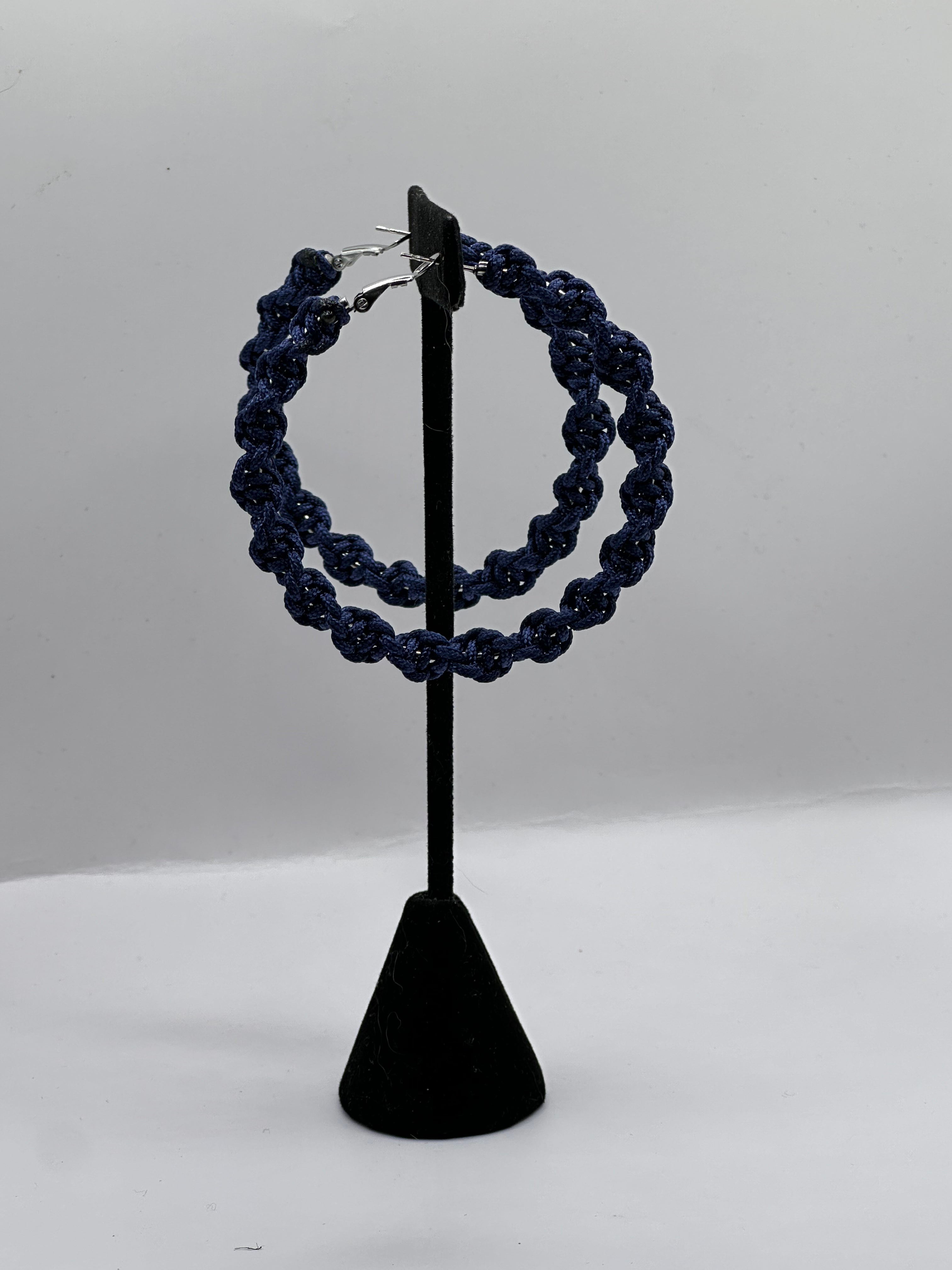 Navy Blue Twisted Hoops